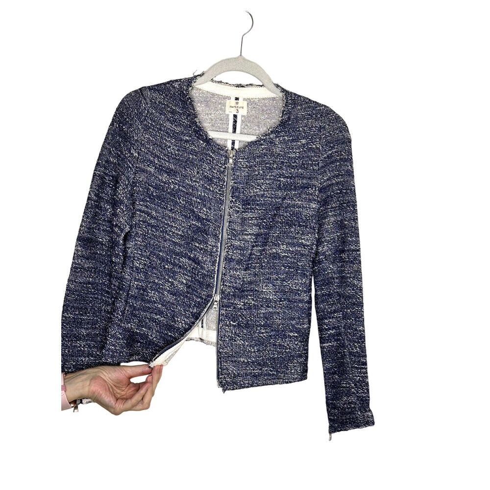 Hartford Tweed Jacket Two Way Zipper Front Cuff Marled Blue 3 US 8